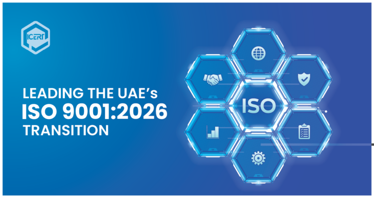 Modern QMS dashboard representing the ISO 9001:2026 transition, featuring AI-driven quality analytics and ethical compliance tracking for UAE businesses.
