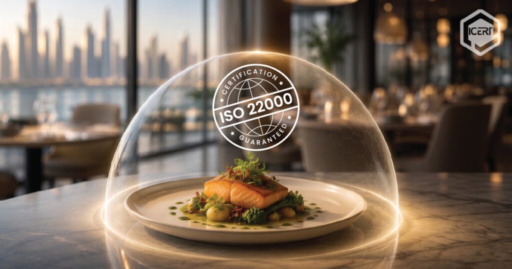 Advanced automated food processing and quality control facility maintaining strict ISO 22000 compliance standards in the UAE supply chain.
